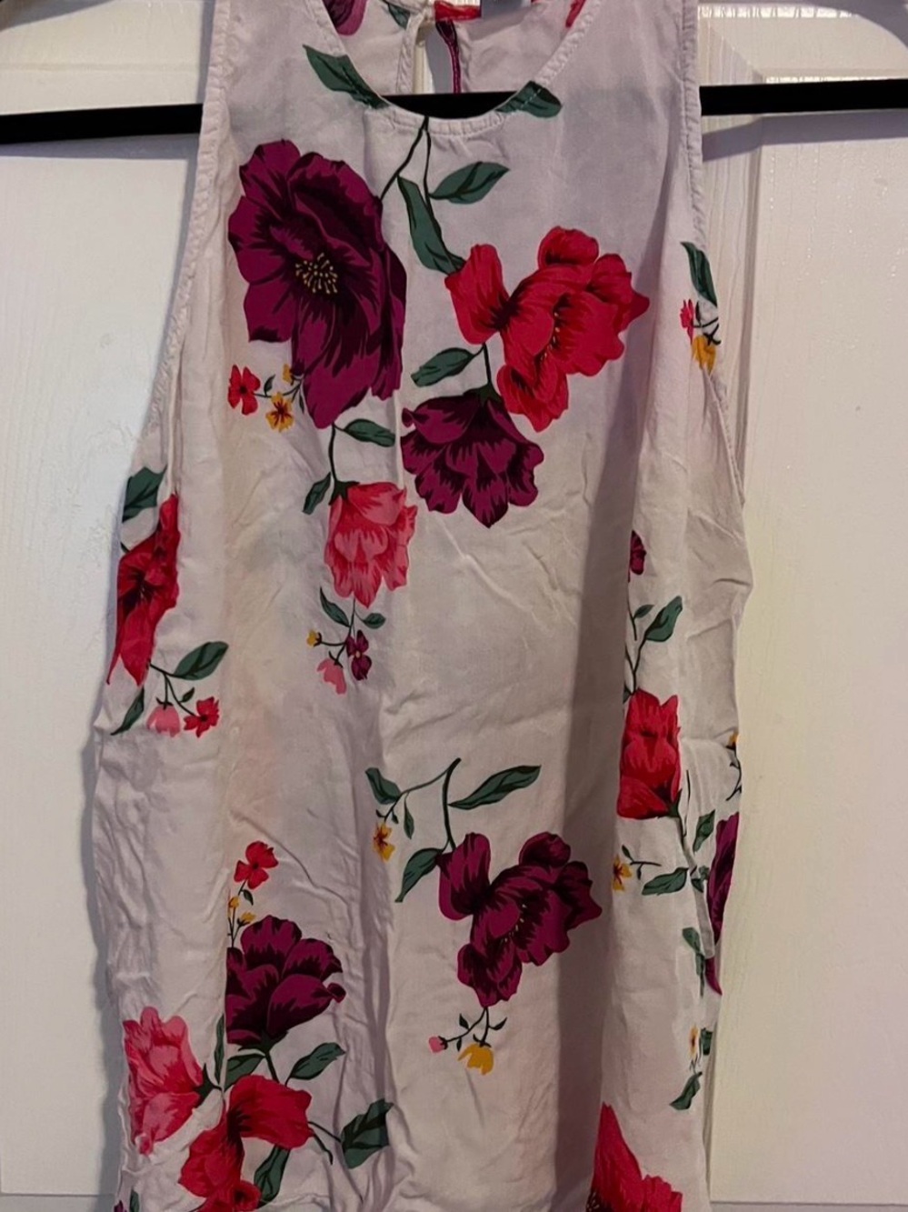 Old Navy Pink Floral Tank Dress with Red Trim